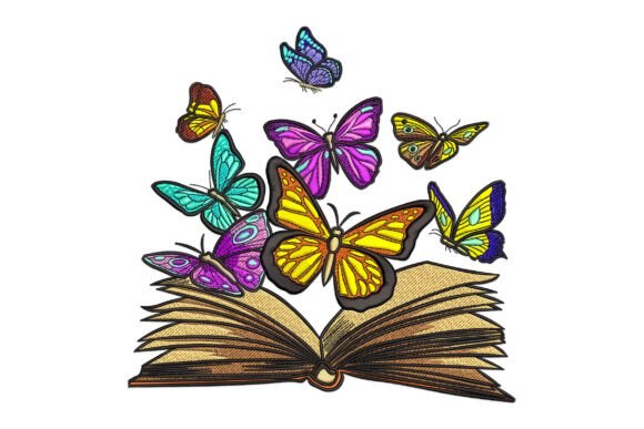 Book and Butterflies: A Charming Embroidery Design for Creative Workflows