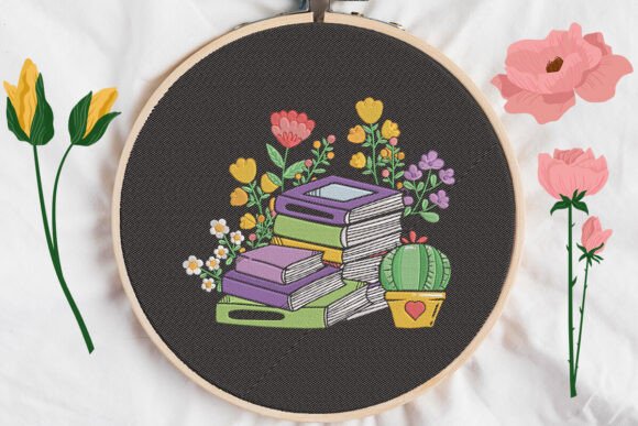 Book Flower: A Modern Embroidery Design for Personalized Textiles