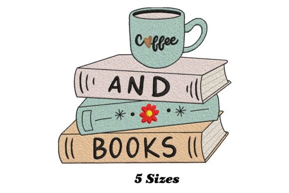 Coffee and Books: A Whimsical Embroidery Design for Personalized Fabrics