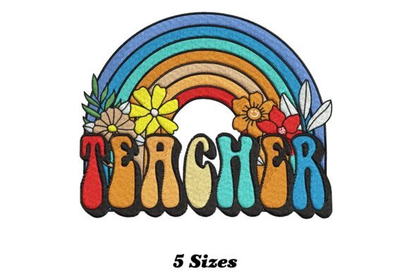 Retro Teacher Rainbow: A Whimsical Embroidery Design for Modern Fabrics